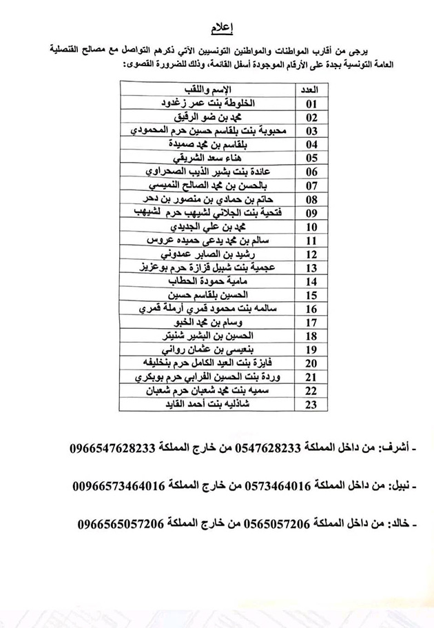 القنصلية التونسية بجدة تُصدر قائمة بأسماء 23 حاجا وافتهم المنيّة