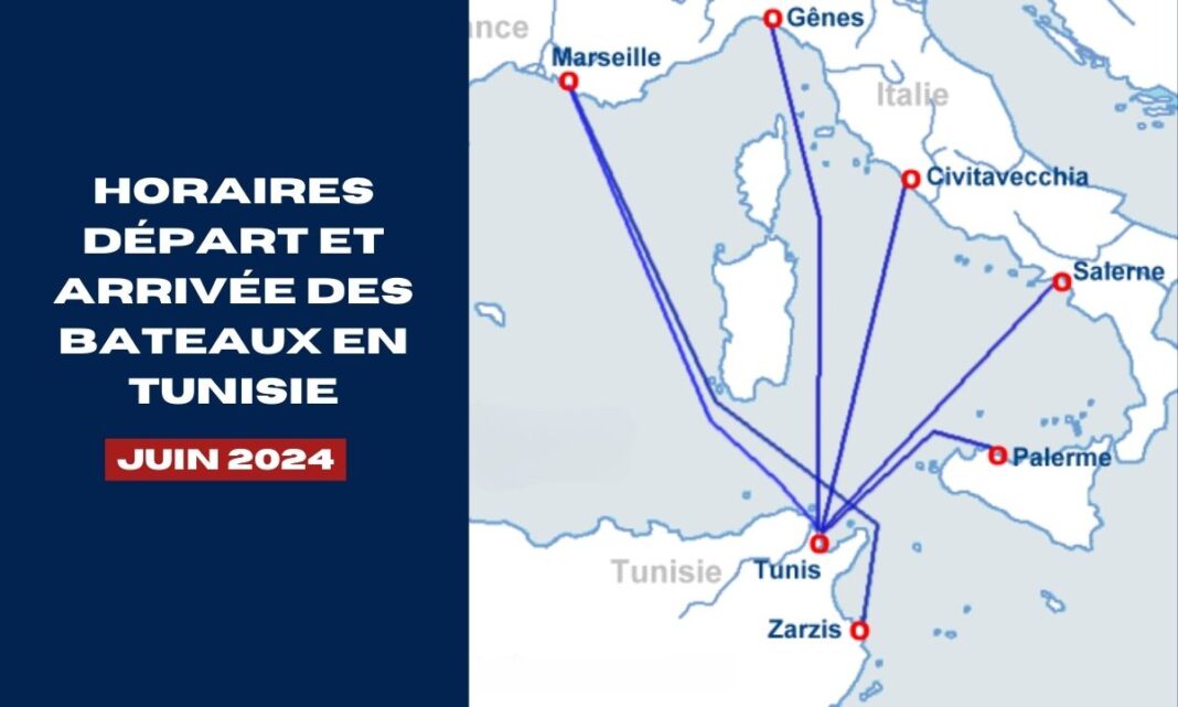 Horaires Départ et Arrivée des bateaux Tunisie Juine 2024